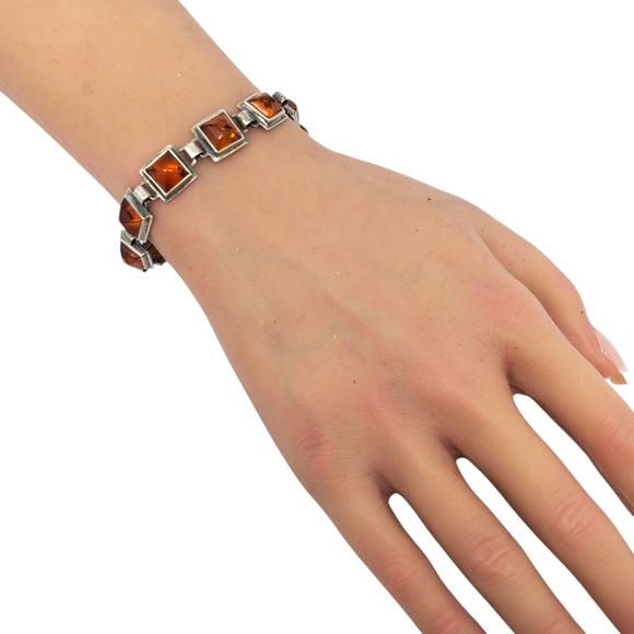 Sterling Silver Amber Station Bracelet #21102 - Picture 11 of 12